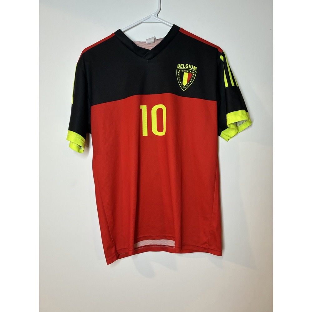 Belgium National Team Soccer Jersey Eden Hazard #10 Red Black Yellow Costume S